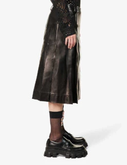 Simone Rocha Pleated Mid-rise Leather Kilt -Metro Style Shop R04180778 BLACK ALT02