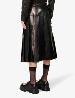 Simone Rocha Pleated Mid-rise Leather Kilt -Metro Style Shop R04180778 BLACK ALT03