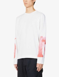 Simone Rocha Graphic-print Long-sleeved Cotton-jersey T-shirt -Metro Style Shop R04180780 WHITERED ALT02