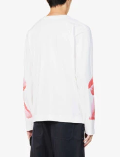 Simone Rocha Graphic-print Long-sleeved Cotton-jersey T-shirt -Metro Style Shop R04180780 WHITERED ALT03