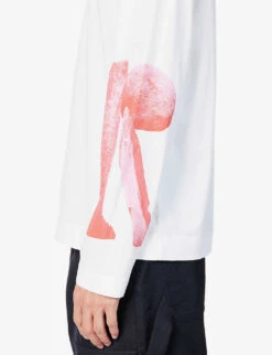 Simone Rocha Graphic-print Long-sleeved Cotton-jersey T-shirt -Metro Style Shop R04180780 WHITERED ALT04