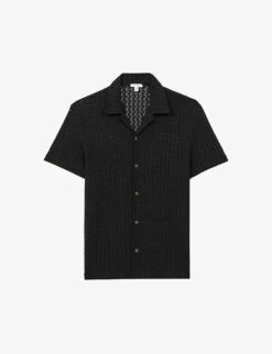 Reiss Scorpio Cuban-collar Short-sleeve Cotton Crochet Shirt