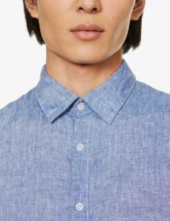 Sunspel Spread Collar Long-sleeve Regular-fit Linen Shirt -Metro Style Shop R04181946 BLUESTONE2MELANGE ALT04