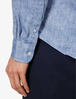 Sunspel Spread Collar Long-sleeve Regular-fit Linen Shirt -Metro Style Shop R04181946 BLUESTONE2MELANGE ALT05