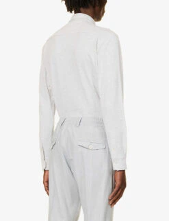 ELEVENTY Spread-collar Curved-hem Cotton Shirt -Metro Style Shop R04187302 GREY ALT03