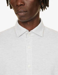 ELEVENTY Spread-collar Curved-hem Cotton Shirt -Metro Style Shop R04187302 GREY ALT04