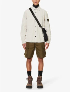 Stone Island Logo-patch Chest-pocket Cotton-corduroy Overshirt -Metro Style Shop R04188755 PLASTER ALT01