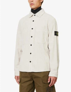 Stone Island Logo-patch Chest-pocket Cotton-corduroy Overshirt -Metro Style Shop R04188755 PLASTER ALT02