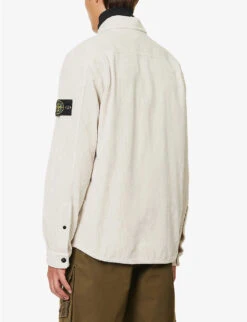 Stone Island Logo-patch Chest-pocket Cotton-corduroy Overshirt -Metro Style Shop R04188755 PLASTER ALT03