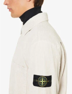 Stone Island Logo-patch Chest-pocket Cotton-corduroy Overshirt -Metro Style Shop R04188755 PLASTER ALT04