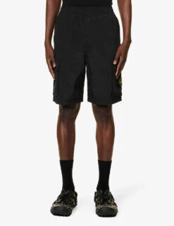 Stone Island Cargo Logo-badge Woven Shorts -Metro Style Shop R04188760 BLACK ALT02