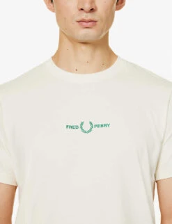 Fred Perry Brand-embroidered Crewneck Cotton-jersey T-shirt -Metro Style Shop R04191124 ECRU ALT04