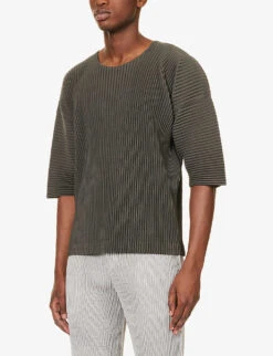 Pleated Relaxed-fit Knitted T-shirt -Metro Style Shop R04194078 EBONYKHAKI ALT02