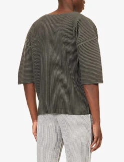 Pleated Relaxed-fit Knitted T-shirt -Metro Style Shop R04194078 EBONYKHAKI ALT03