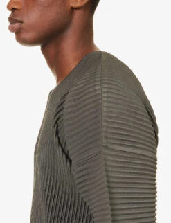 Pleated Relaxed-fit Knitted T-shirt -Metro Style Shop R04194078 EBONYKHAKI ALT04