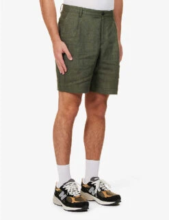 Sunspel Pleated Slip-pocket Linen Shorts -Metro Style Shop R04194516 HUNTERGREEN ALT02