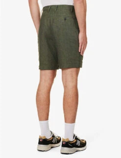 Sunspel Pleated Slip-pocket Linen Shorts -Metro Style Shop R04194516 HUNTERGREEN ALT03