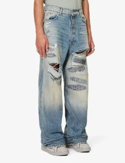 Distressed Wide-leg Mid-rise Jeans -Metro Style Shop R04194910 REPAIRDENIM ALT02