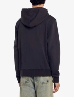 Sandro Hooded Chest-embroidered Cotton-fleece Sweatshirt -Metro Style Shop R04197498 NOIRGRIS ALT03